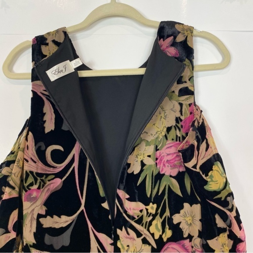 Eliza J Black Velvet Floral Burnout Mini Shift Dress Formal Cocktail Ruffle Hem - Picture 7 of 16